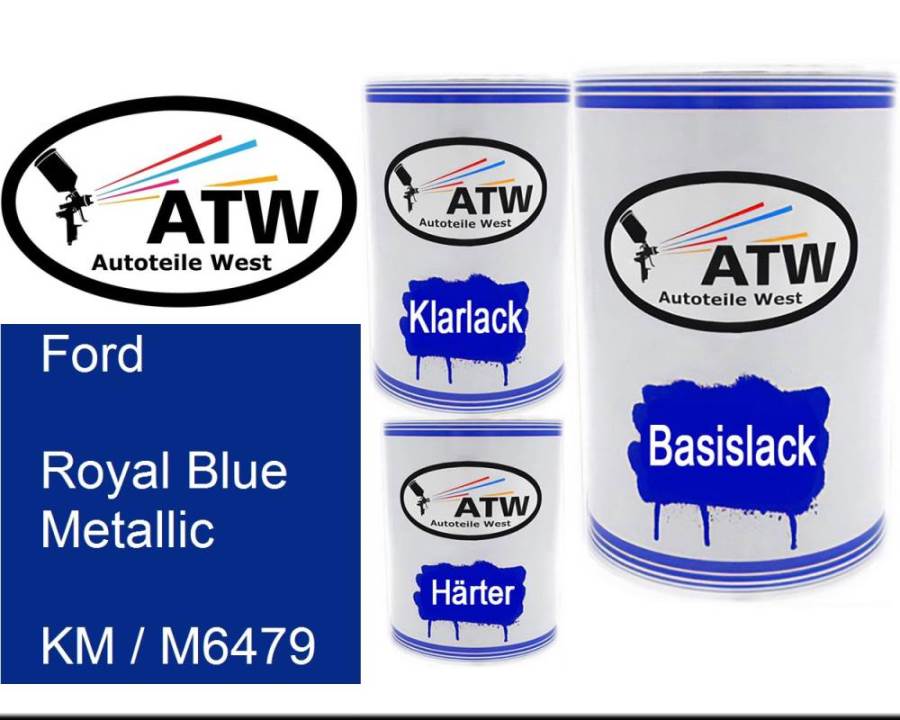 Ford, Royal Blue Metallic, KM / M6479: 500ml Lackdose + 500ml Klarlack + 250ml Härter - Set, von ATW Autoteile West.